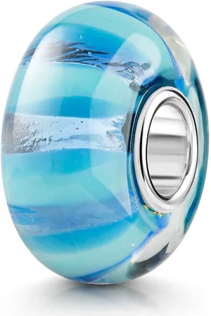Materia Bead Glasperle Streifen Hellblau mit Glitzerfolie 1592, Hülse aus 925 Sterling Silber - Verkäufer: Schmuck