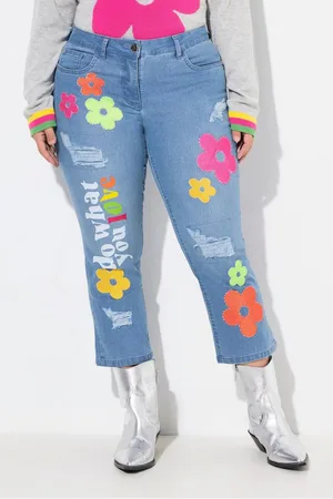 Angel of Style 5-Pocket-Jeans 7/8-Jeans Straight Fit destroyed Badges - Verkäufer: Popken Fashion Group