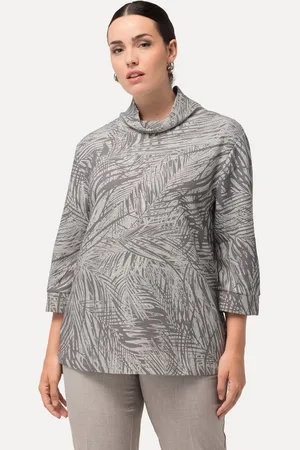 Ulla Popken Sweatshirt Sweatshirt Federmuster Boxy Fit Stehkragen 3/4-Arm - Verkäufer: Popken Fashion Group