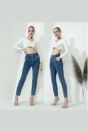 Ital-Design High-waist-Jeans Damen Freizeit Nieten Stretch High Waist Jeans in - Verkäufer: