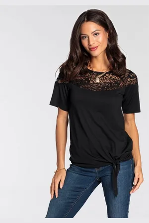 Laura Scott Wickelshirt halbarm, figurumspielende Passform, aus Single Jersey und Spitze