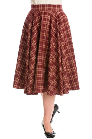 Banned Retro A-Linien-Rock Adore Her Burgunder Kariert Retro Vintage Swing Skirt - Verkäufer: Schompi Trading e.K.