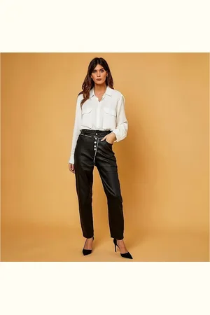 Ital-Design Lederimitathose Damen Freizeit Kette Stretch Hose in Lederoptik in - Verkäufer: