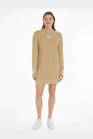Calvin Klein Strickkleid WASHED MONOLOGO SWEATER DRESS