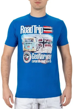 Geographical Norway T-Shirt Casual Kurzarm Shirt bajiami Men Royal Blue L mit auffälligen Prints - Verkäufer: bans24