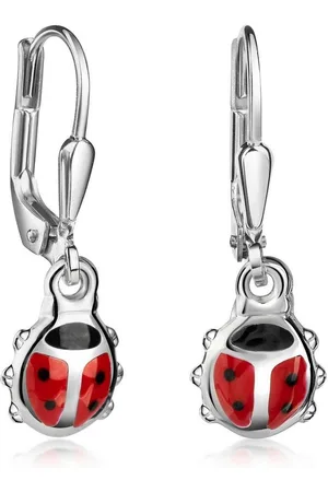 Materia Paar Ohrhänger Marienkäfer Kinderohrringe Rot Schwarz hängend SO-190, 925 Sterling Silber, rhodiniert - Verkäufer: Schmuck
