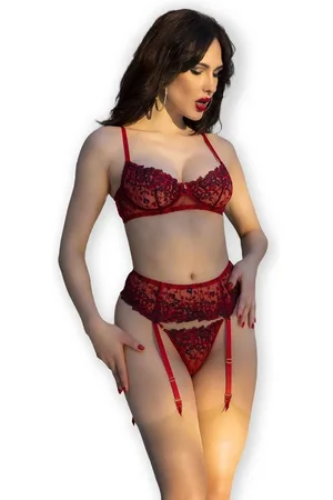 Chilirose Set: Bügel-BH Strapse-Set -schwarz inkl. Strümpfe in beige (Set) - Verkäufer: Andalous Dessous