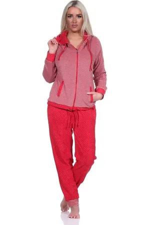 Normann Relaxanzug Damen Frottee Hausanzug mit Bündchen im Tupfen- und Ringeldesign - Verkäufer: Fairway