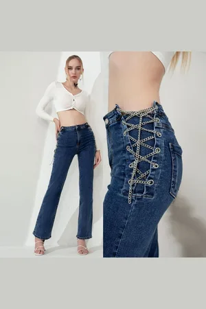 Ital-Design Bootcut-Jeans Damen Freizeit Kette Stretch Bootcut Jeans in - Verkäufer: