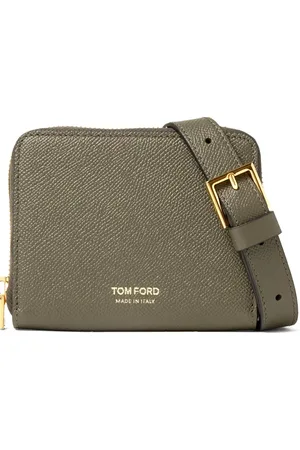 Tom Ford Umhängetasche Geldbörse Clutch Tasche mit abnehmbaren Hänger, Vollnarbigem Leder, goldfarbenen Akzenten, Zip-Around-Verschluss - Verkäufer: eldigo