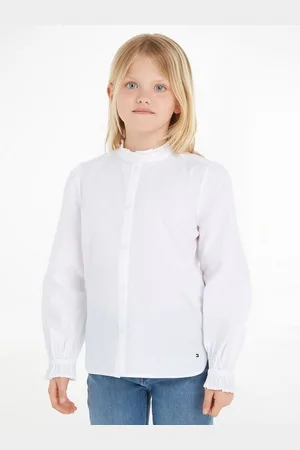 Tommy Hilfiger Rüschenbluse RUFFLE COLLAR SHIRT Stehkragen & Ärmelabschluss mit Rüsche