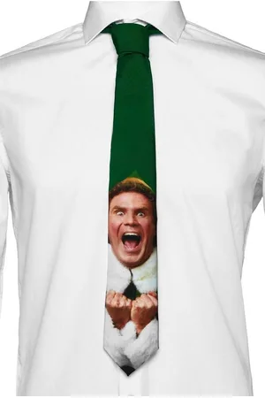 OppoSuits Krawatte Der Weihnachtself Krawatte – Buddy Tannengrüner Schlips mit de Gesicht von Will Ferrell als ikonischer w - Verkäufer: MASKWORLD