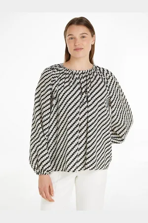 Tommy Hilfiger Blusentop ZIGZAG GATHERED BLOUSE LS mit Logopatch