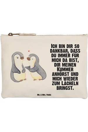 Mr. & Mrs. Panda Kosmetiktasche Pinguine trösten Größe M - - Geschenk, Verlobung, für Männer, Sc (1-tlg), Formbeständig - Verkäufer: