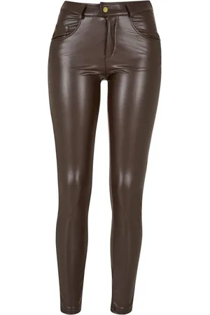 Urban classics Stoffhose Damen Ladies Mid Waist Synthetic Leather Pants (1-tlg)