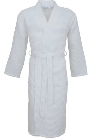 Carl Ross Unisex-Bademantel 25100, Langform, Baumwolle, Kimono-Kragen, Gürtel, Waffelpique