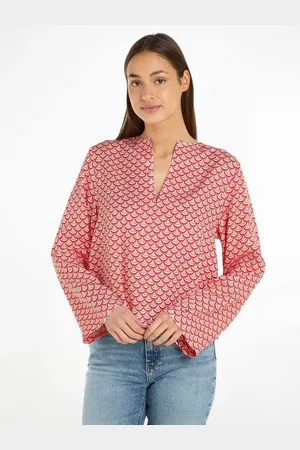 Tommy Hilfiger Blusentop SEAL AOP V-NECK BLOUSE mit Logopatch