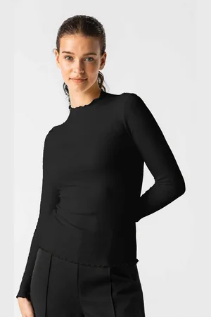 Les Lunes Langarmshirt Fleur Wellensaum, figurbetont, weiches Ripp-Material, angeschnittener Kragen - Verkäufer: GoJungo GmbH