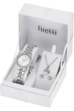 Firetti Quarzuhr, (Set, 5-tlg., mit Anhänger, Kette und 1 Paar Ohrsteckern), Armbanduhr, Damenuhr, Glassteine, ideal auch als Geschenk