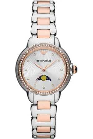 Emporio Armani Quarzuhr AR11567, Armbanduhr, Damenuhr, analog, Mondphase, Edelstahlarmband