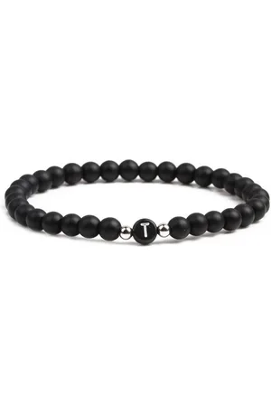 Bungsa Armband Armband Buchstaben schwarze Perlen Unisex A-Z (1 Armband, 1-tlg), Bracelet Armschmuck - Verkäufer:
