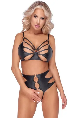 Cottelli Collection Set: Bügel-BH Wetlook BH und Ouvert-Slip - (2-tlg) Slip im Schritt einladend offen - Verkäufer: Sandritas