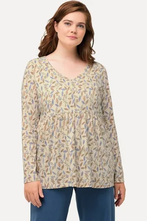 Ulla Popken Pyjama Schlafshirt Blätter V-Ausschnitt Langarm - Verkäufer: Popken Fashion Group