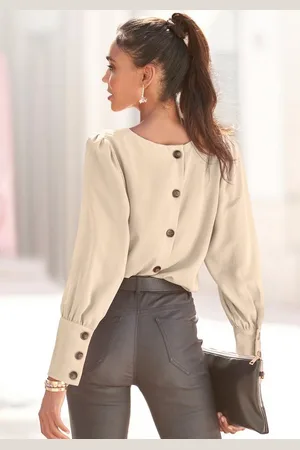 Lascana Langarmbluse mit Knopfleiste hinten, elegante Damenbluse, Business-Look