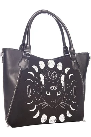 Banned Retro Handtasche Pentacle Coven, Okkult Katze mit Mondphasen Print - Verkäufer: Schompi Trading e.K.