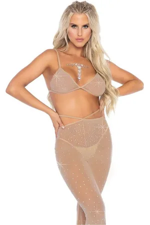 Leg Avenue Top & Leggings BH und Hose mit Schmucksteinen transparent - beige (2-tlg) transparent - Verkäufer: Sandritas