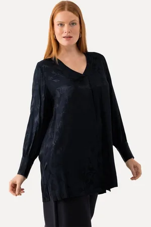 Ulla Popken Satinbluse Bluse florales Jacquardmuster V-Ausschnitt Langarm - Verkäufer: Popken Fashion Group