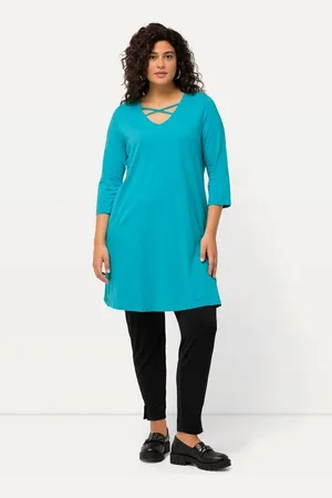 Ulla Popken Longshirt Longshirt Zierbänder A-Linie V-Ausschnitt 3/4-Arm - Verkäufer: Popken Fashion Group