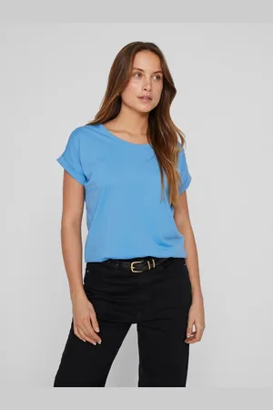 VILA Rundhalsshirt VIDREAMERS NEW PURE T-SHIRT/SU-NOOS Basic Damen-T-Shirt mit Rundhalsausschnitt und umgeschlagenen Ärmeln