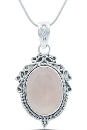 mantraroma Kette mit Anhänger BUNDERAN aus 925 Silber mit Rosenquarz (Kettenanhänger uns Kette), 925 Sterling Silber Ketten mit Kettenanhänger für Damen - Verkäufer: