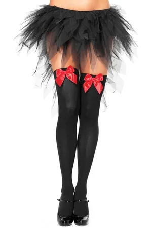 Leg Avenue Overknees Halterlose Strümpfe mit Schleife -rot Unverzichtbares Accessoire für Damen, vielseitig kombinierbares Kost - Verkäufer: MASKWORLD