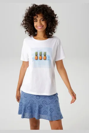 Aniston T-Shirt mit tropischem Ananas-Frontdruck - NEUE KOLLEKTION
