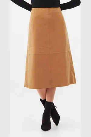 Bolongaro Lederrock MAXI Midirock aus Leder in A-Linie, Hohe Taille, Paneldetails - Verkäufer: GoJungo GmbH