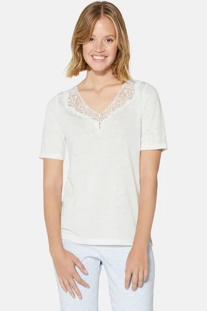 Madeleine Kurzarmshirt Kurzarm-Shirt aus Leinen mit feinem Spitzen-Akzent - Verkäufer: Premio Fashion GmbH