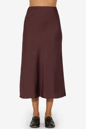 SASSYCLASSY Midirock Satinrock Damen in eleganter Struktur-Optik Damen Satinrock mit schimmerndem Crash-Effekt - Schwarz Burgundy - Verkäufer: