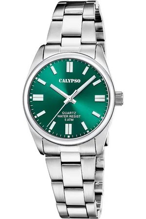 Calypso Quarzuhr Basic Damenuhr K5863/7, stilvolle Quarzuhr mit grünem Zifferblatt, silberfarbenem Edelstahlband und 32 mm Gehäusedurchmesser - Verkäufer: Jäckle Uhrenhandel e.K.