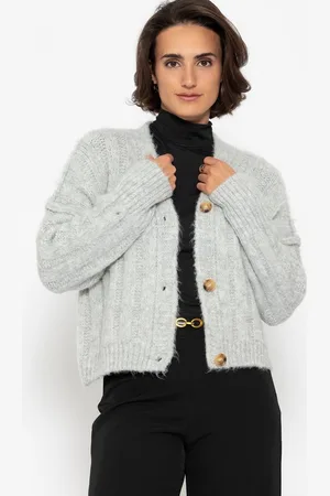 SASSYCLASSY Cardigan Strickcardigan Damen mit Rippstruktur und Knöpfen Femininer Rippstrick-Cardigan mit Knopfleiste Rot Hellgrau - Verkäufer: