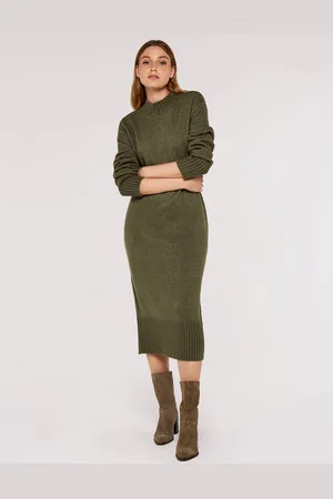 Apricot Midikleid Grobstrickkleid, mit breiten Bündchen - Verkäufer: