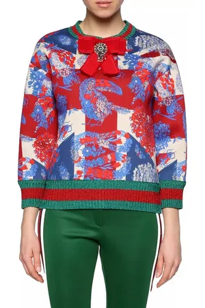 Gucci Sweatshirt GG Web Stripes Crystal Bow Pullover Sweatshirt Lurex-Faden, Schleife mit Schmucksteinen und Glasperlen - Verkäufer: eldigo