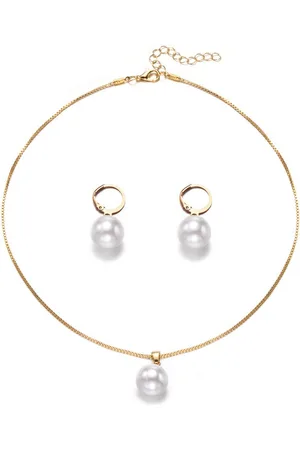 Karma Schmuckset Damen Perlen Gold Halskette Ohrringe Damenschmuck (2-tlg., Damenschmuckset Geschenkset Brautschmuck), Kette Ohrhänger modern Perlenkette Perlenohrringe - Verkäufer: Sanixa
