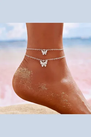 Karma Fußkette mit Anhänger Fußkettchen 2tlg. Schmetterling Fußkette silber Metall Anhänger (Strandschmuck, 2-tlg., Damenfußkette Fußschmuck Sommer), Damenschmuck Fußschmuck modern - Verkäufer: Sanixa