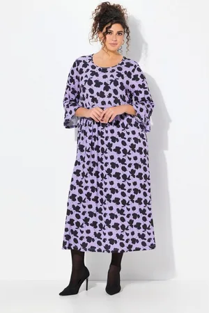 Ulla Popken Maxikleid Jerseykleid A-Linie Rundhals 3/4-Volantärmel - Verkäufer: Popken Fashion Group