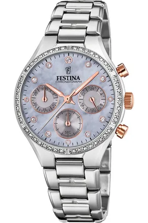 Festina Chronograph für Damen F20401/3 – Blaues Zifferblatt, Edelstahlarmband, F20401/3, 36 mm Gehäuse, mit Stoppfunktion, Elegantes Design - Verkäufer: Jäckle Uhrenhandel e.K.