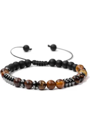 Karma Perlenarmband Armschmuck Naturstein Schwarz Braun Unisex Armband Herren Damen (Natursteinarmband), modern verstellbar Herrenarmband Damenarmband Steinarmband - Verkäufer: Sanixa