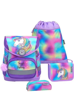 Belmil Schulranzen "Compact 2025" (inkl. Regenhaube), Einhorn mit Regenbogenmähne, 4tlg. Set ab 1. Klasse, Grundschule - Verkäufer: Ordnung und mehr