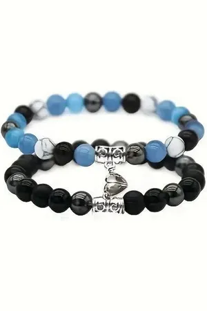 Karma Armband Set Partnerarmbänder Herz Armband Freundschaftsarmband (Steinarmband Perlenarmband Damen Herren, 2-tlg., Damenarmband Herrenarmband Partnerschmuck), modern Unisex Armbandset - Verkäufer: Sanixa